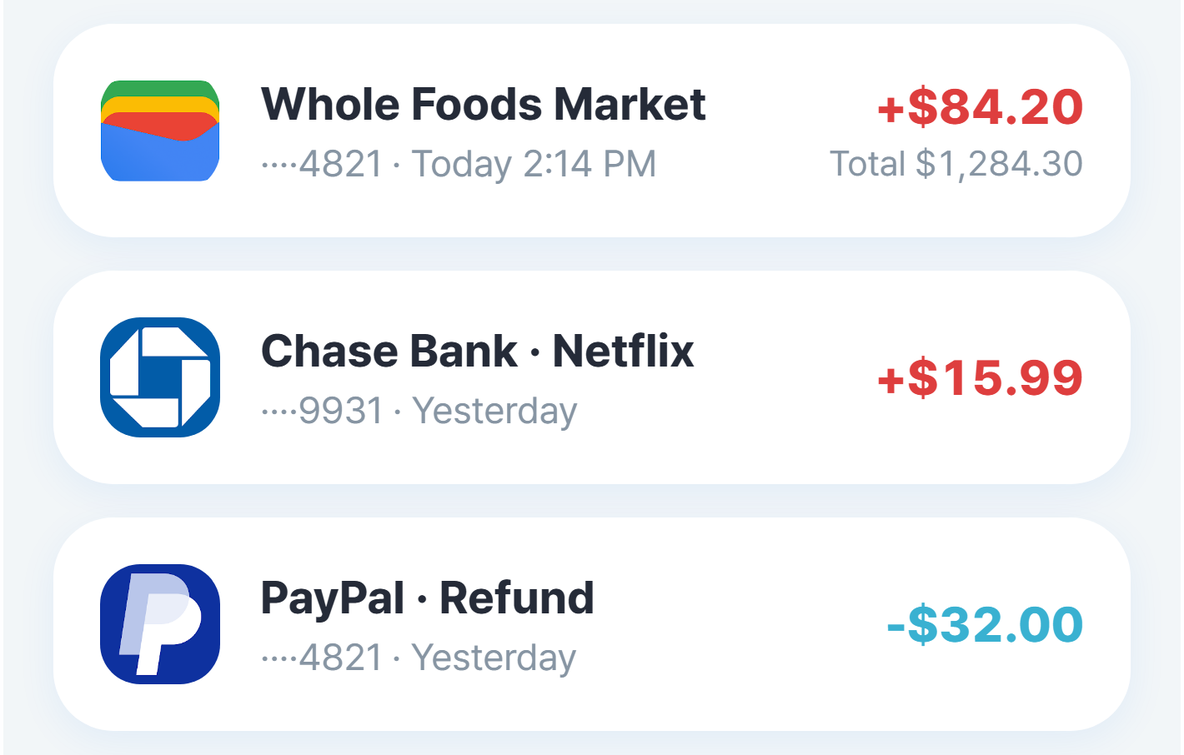 Payments and a refund listed with their amounts