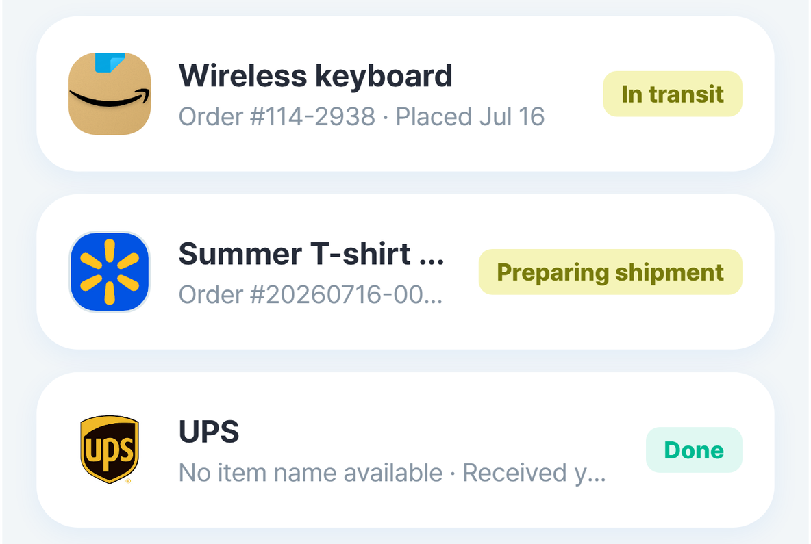 In transit, preparing shipment and delivered orders side by side