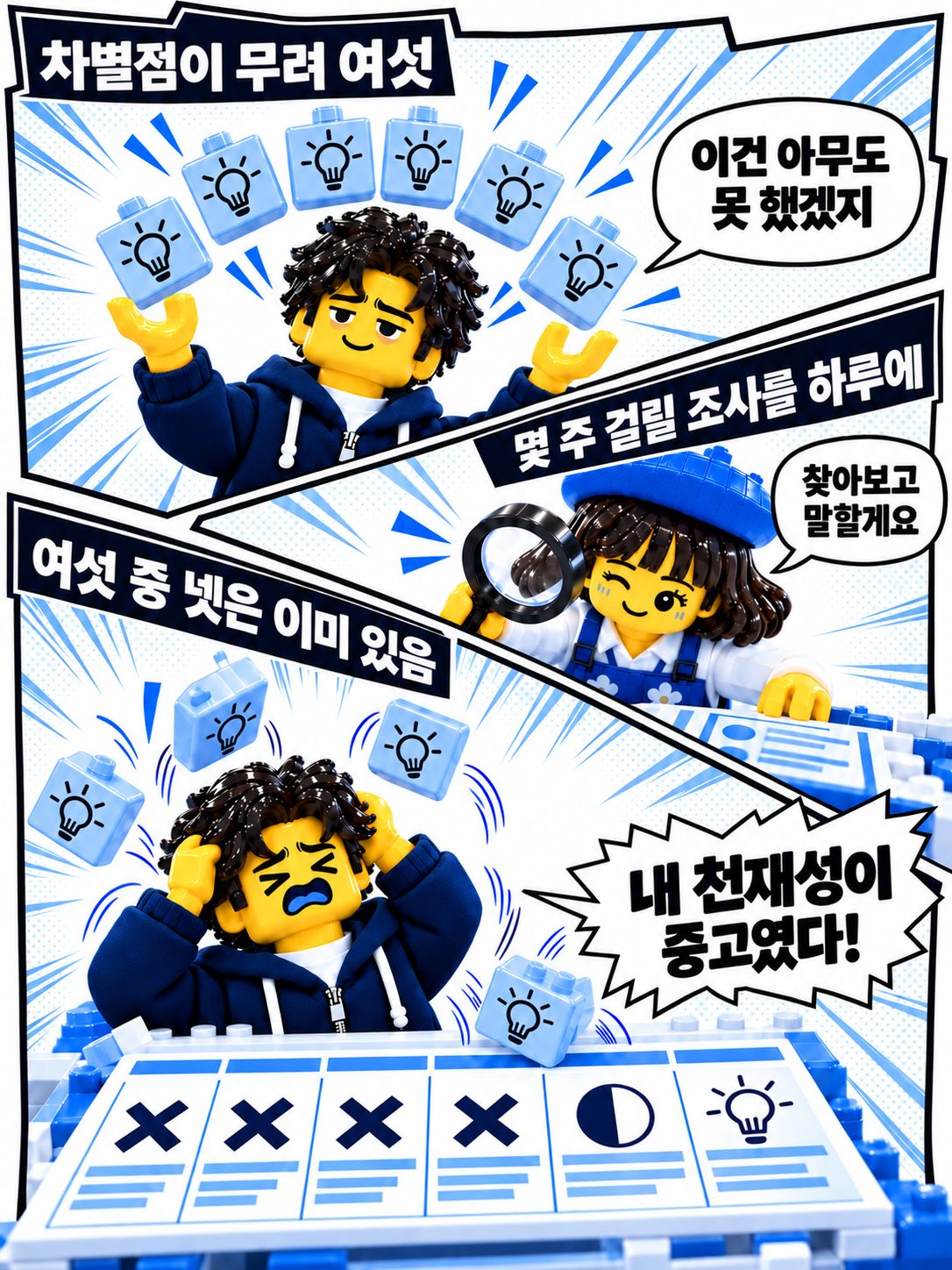 레고 만화 — 여섯 중 넷은 이미 있음