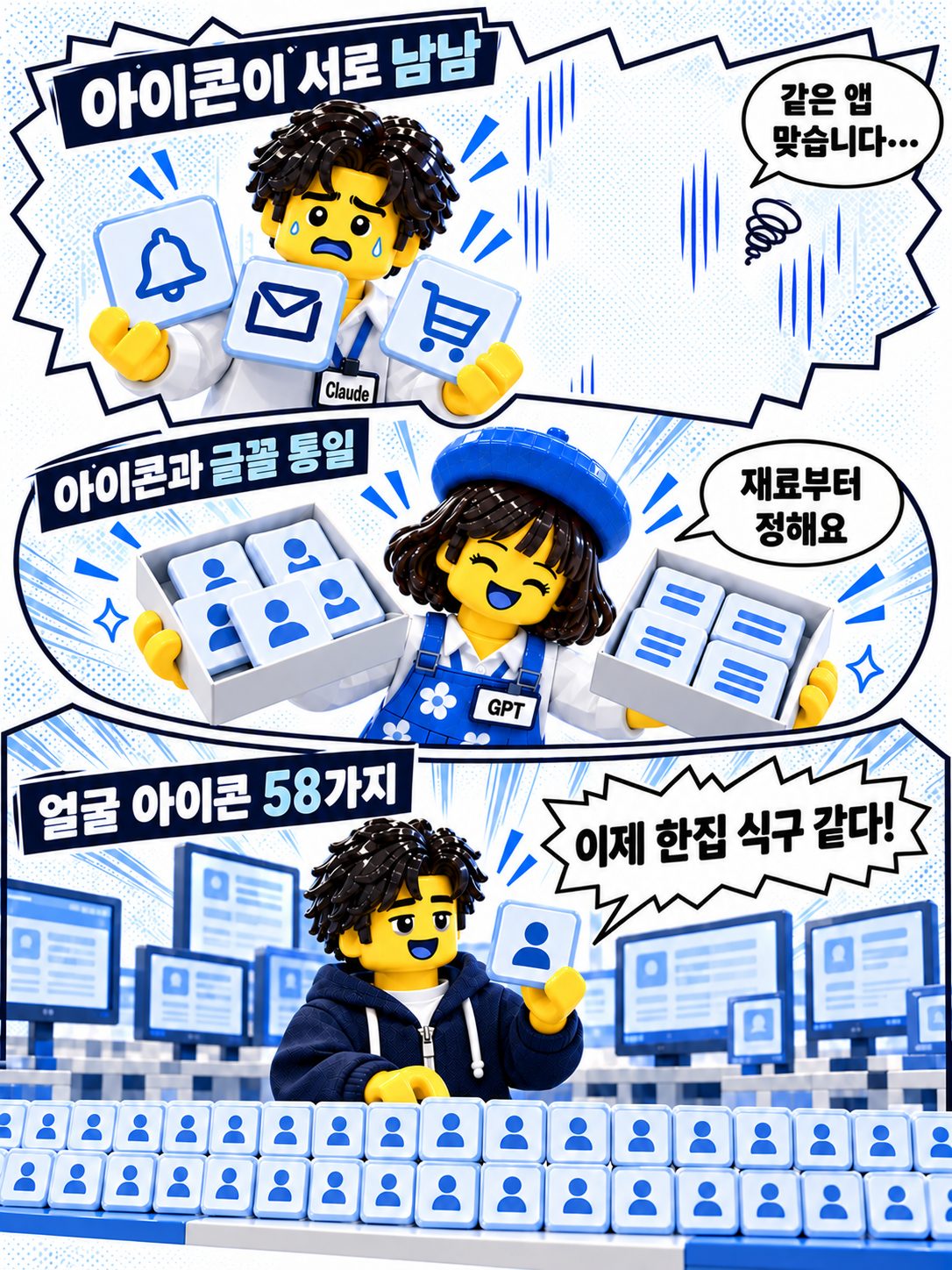 레고 만화 — 재료를 통일하다