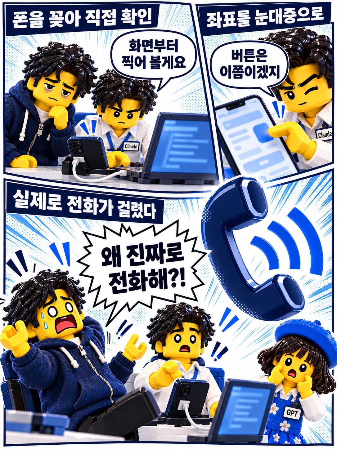레고 만화 — 폰을 직접 눌렀더니