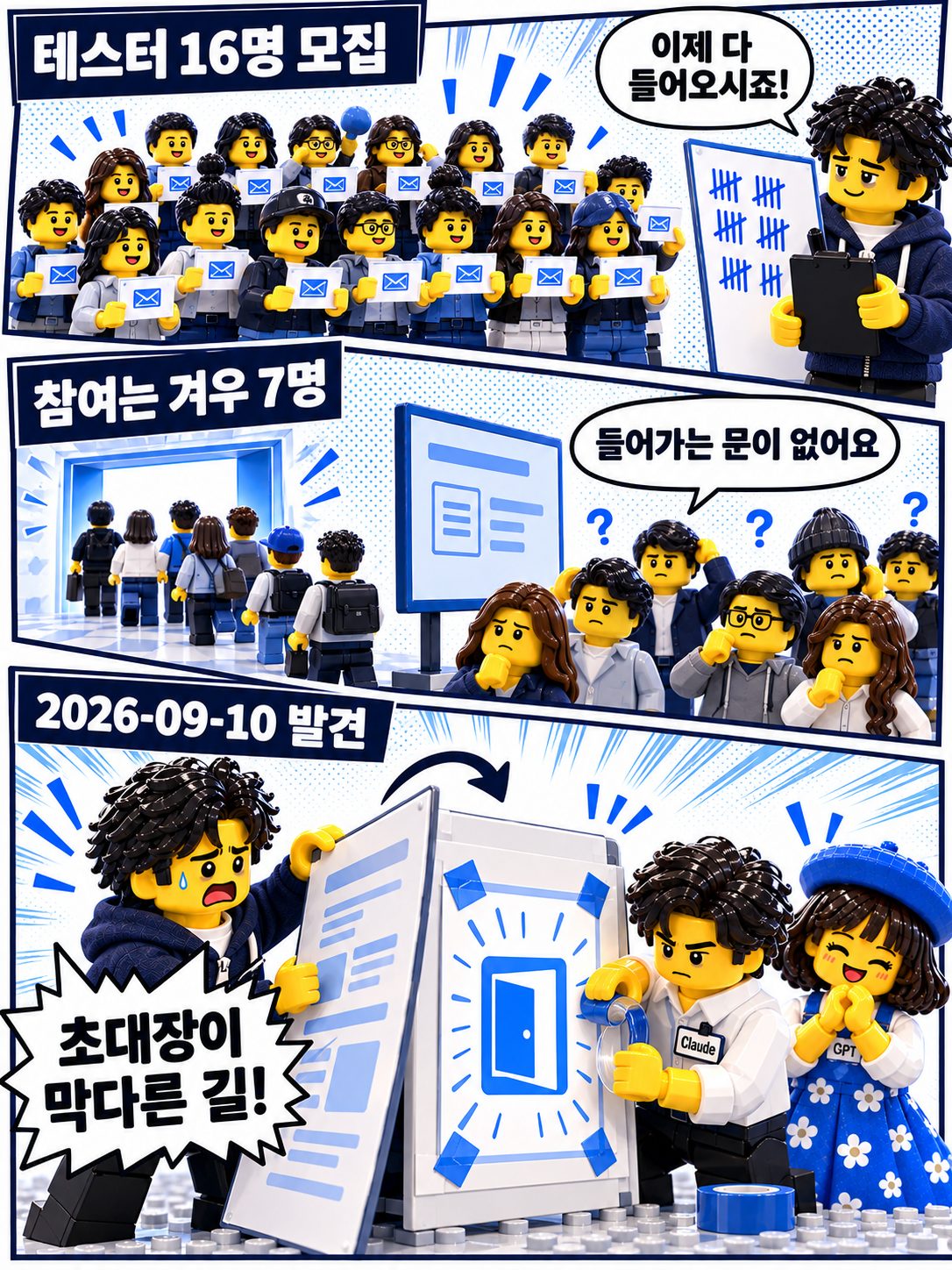 레고 만화 — 16명을 모았는데 7명