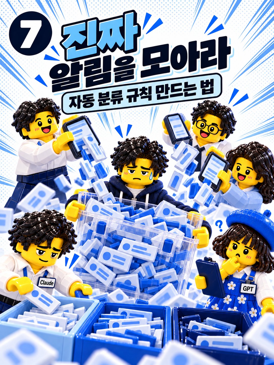 레고 만화 표지 — 진짜 알림을 모아라